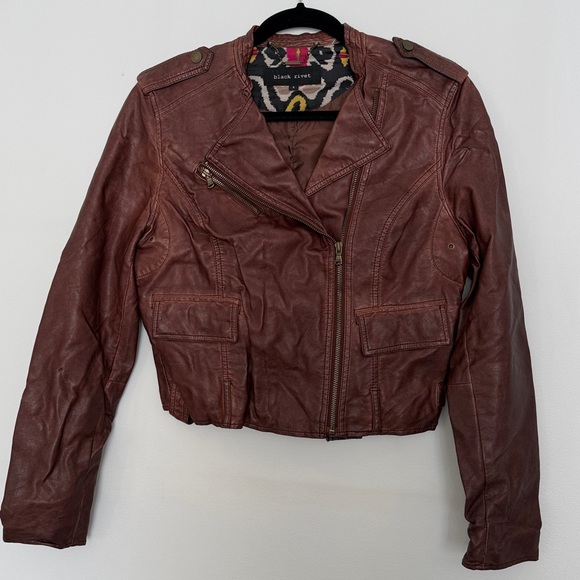 Black Rivet Jackets & Blazers - Black Rivet Women's Distressed Brown Leather Jacket